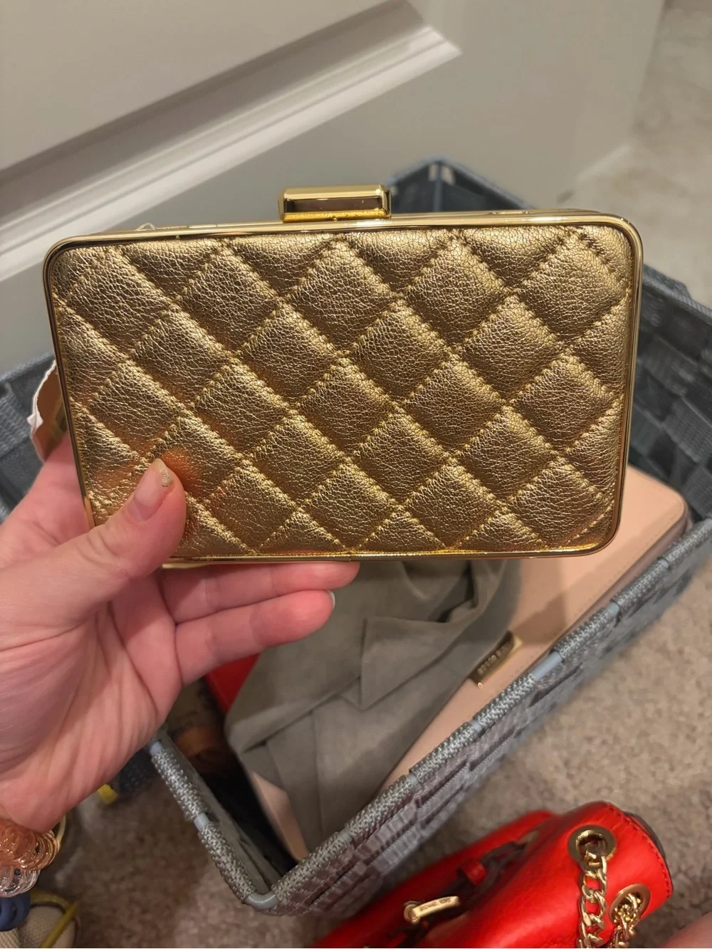 Michael Kors Gold Quilted Metallic Clutch
